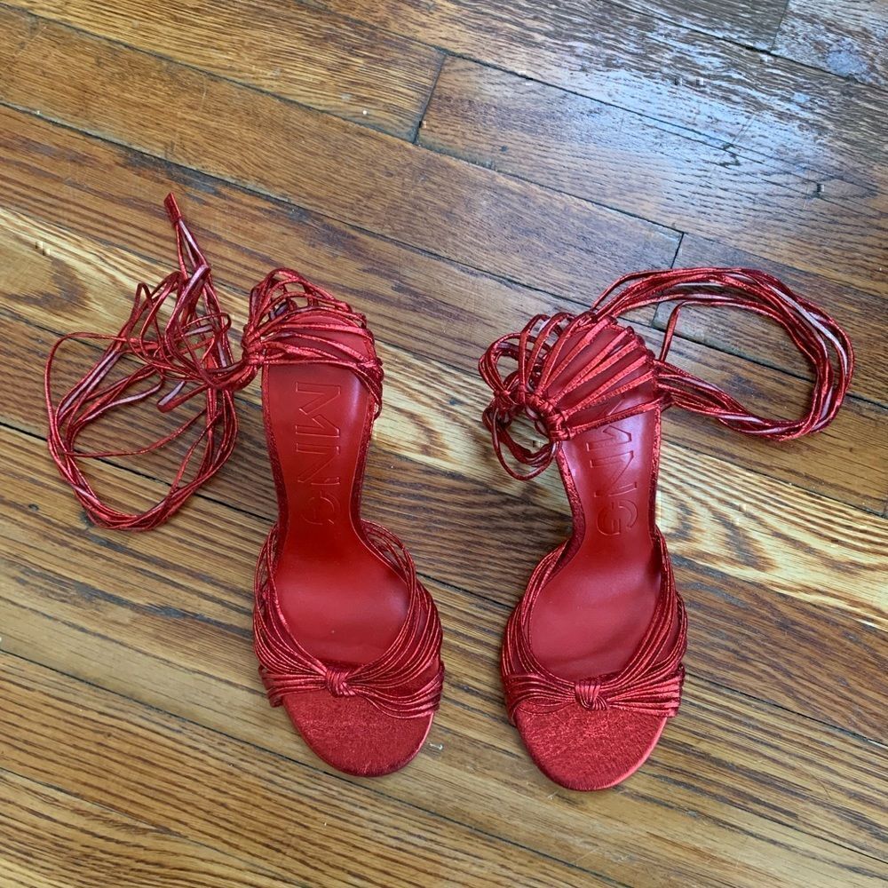 MANGO - Metallic Red Strappy Heeled Sandals - Picture 3 of 11